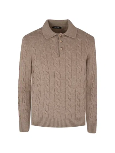 Gran Sasso Cable-knit Polo-collar Sweater In Neutral
