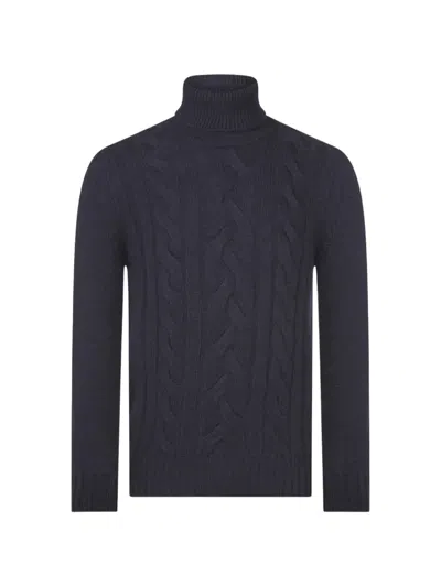 Gran Sasso Cable-knit Roll-neck Sweater In Blue