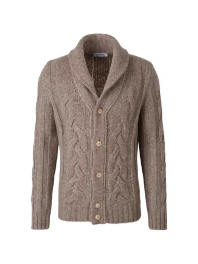 Gran Sasso Cable-knit Shawl-collar Cardigan In Neutral