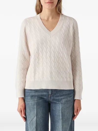 Gran Sasso Cable-knit V-neck Sweater In 핑크