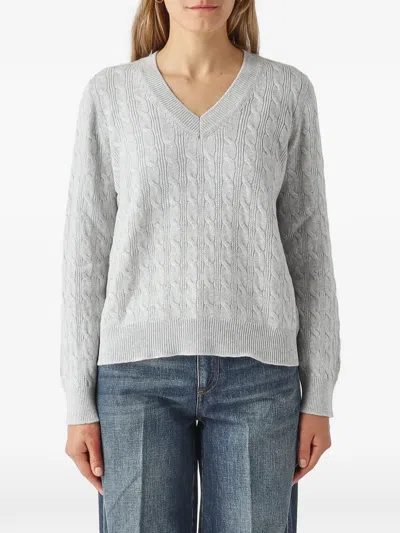 Gran Sasso Cable-knit V-neck Sweater In Gray