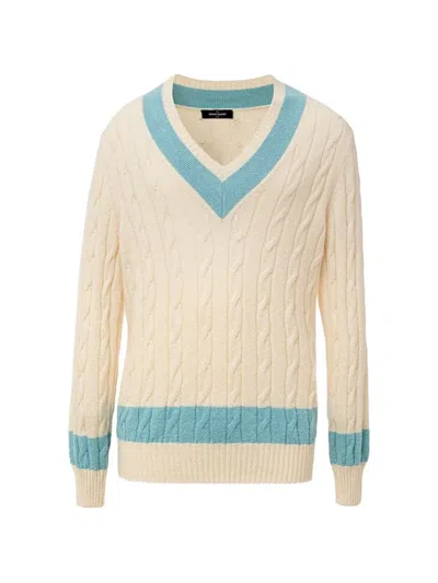 Gran Sasso Cable-knit V-neck Sweater In Neutral
