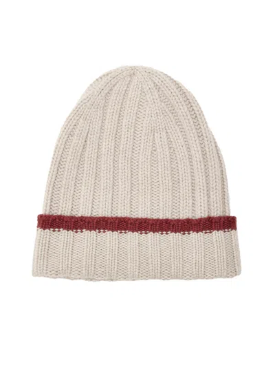 Gran Sasso Cappellino In Cashmere Beige/rosso Scuro  In Neutral