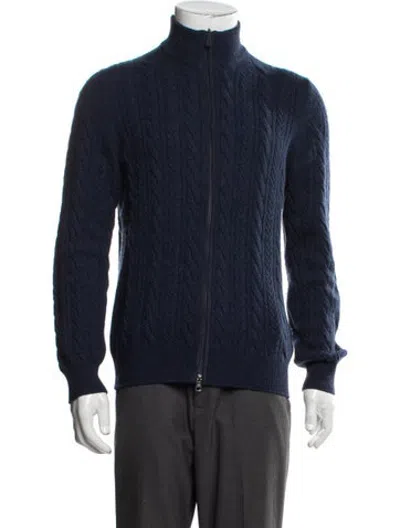 Pre-owned Gran Sasso Cashmere Mock Neck Cardigan In Blue