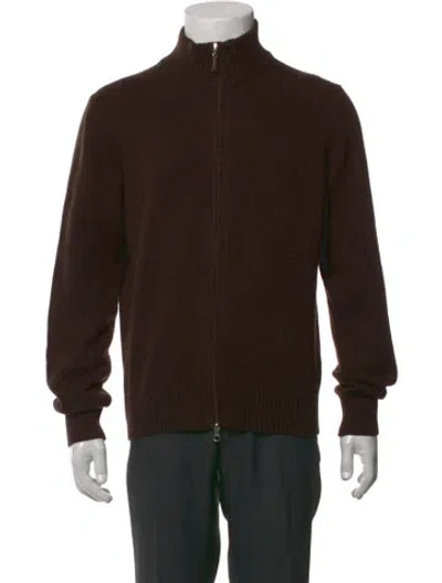 Pre-owned Gran Sasso Cashmere Mock Neck Cardigan In Brown
