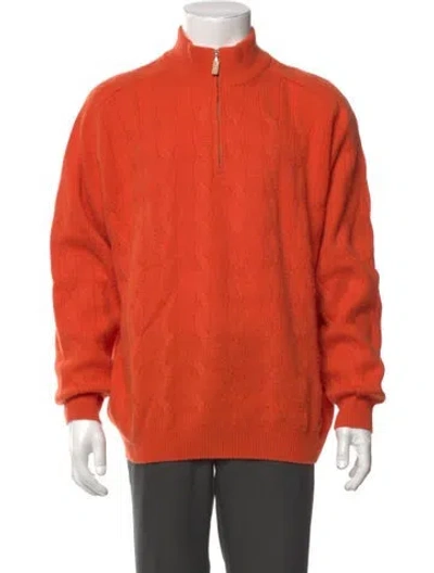 Pre-owned Gran Sasso Cashmere Turtleneck Polo Sweater In Orange