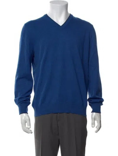 Pre-owned Gran Sasso Cashmere V-neck Pullover In Blue
