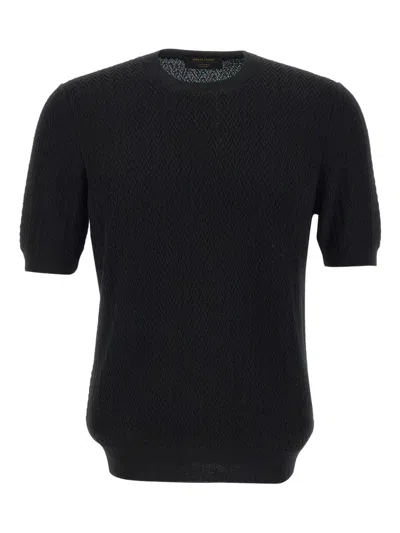 Gran Sasso Chevron-knit Short-sleeve Top In Black