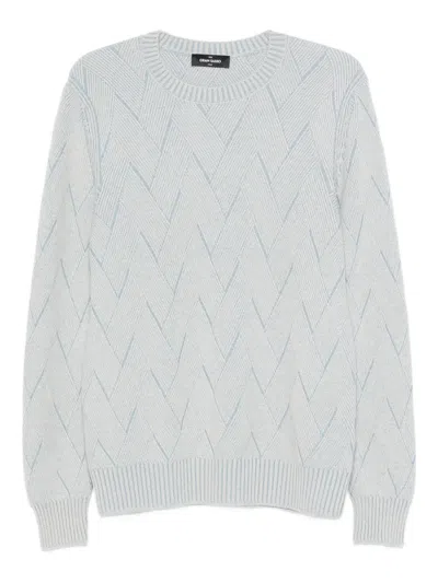 Gran Sasso Chevron-pattern Crew-neck Sweater In Blue