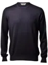 Gran Sasso Classic Black Crew Neck Sweater With Ribbed Details In Multi