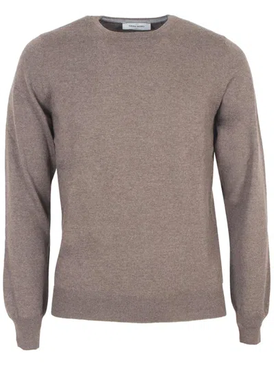 Gran Sasso Classic Brown Wool Sweater With Ribbed Detailing In Multi