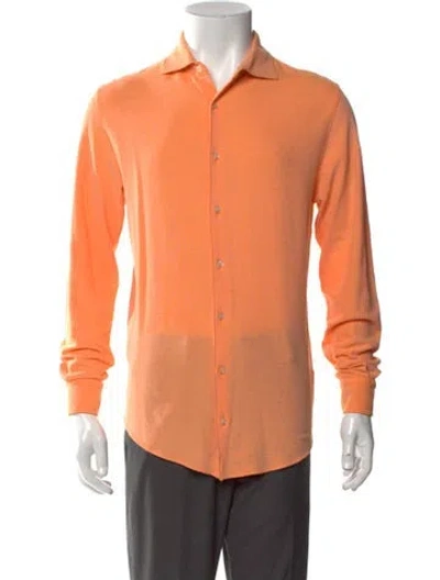 Pre-owned Gran Sasso Collar Long Sleeve Polo Shirt In Orange