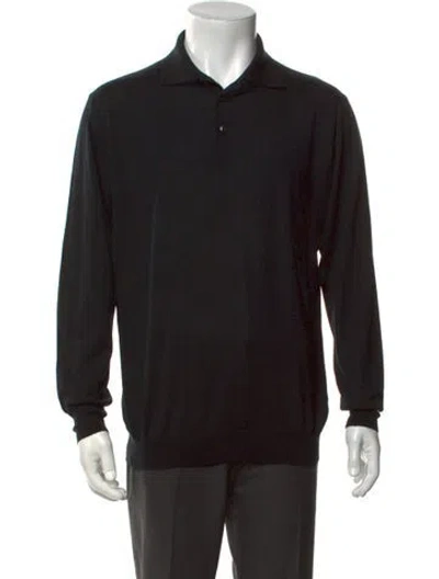 Pre-owned Gran Sasso Collar Long Sleeve Polo Sweater In Black