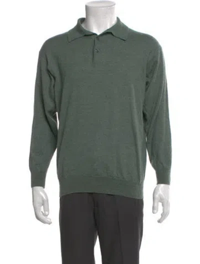 Pre-owned Gran Sasso Collar Long Sleeve Polo Sweater In Green