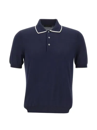 Gran Sasso Contrasting-trim Cotton Polo Shirt In Blue