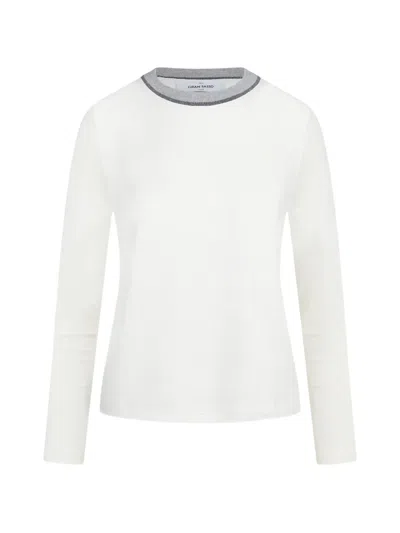 Gran Sasso Contrast-trim Long-sleeve Sweater In White