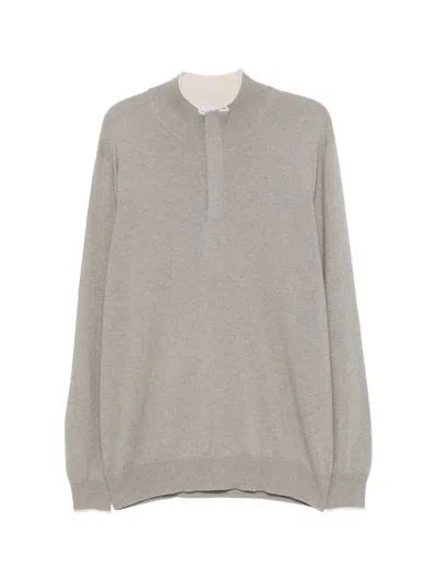 Gran Sasso Contrast-trim Quarter-zip Wool Jumper In Gray