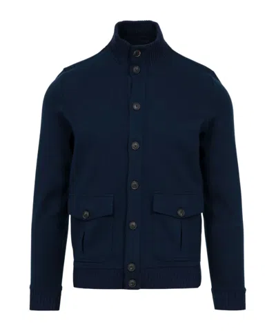 Gran Sasso Cotton Jacket In Midnight Blue With Button Closure
