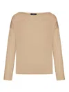 Gran Sasso Cotton Sweater With Boat Neck In Brown
