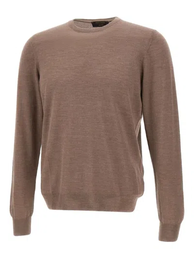 Gran Sasso Crew-neck Ribbed-edge Sweater In Brown