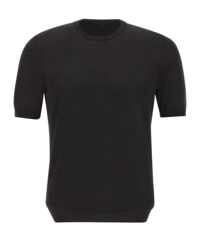 Gran Sasso Crew Neck Short-sleeve Sweater In Black