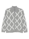 Gran Sasso Diamond-pattern Button-fastening Cardigan In Gray