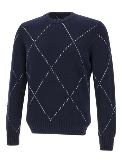 Gran Sasso Diamond-pattern Crew-neck Sweater In Blue