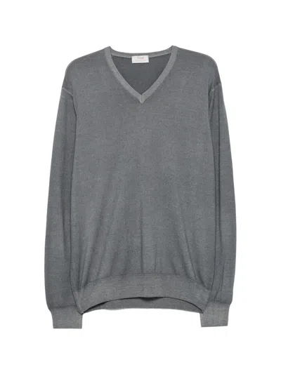 Gran Sasso Elbow-patch V-neck Wool Sweater In Gray
