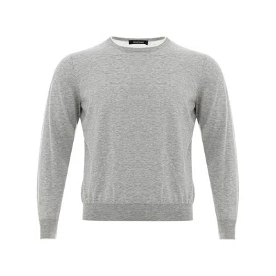 Gran Sasso Elegant Gray Silk-cotton Blended Sweater