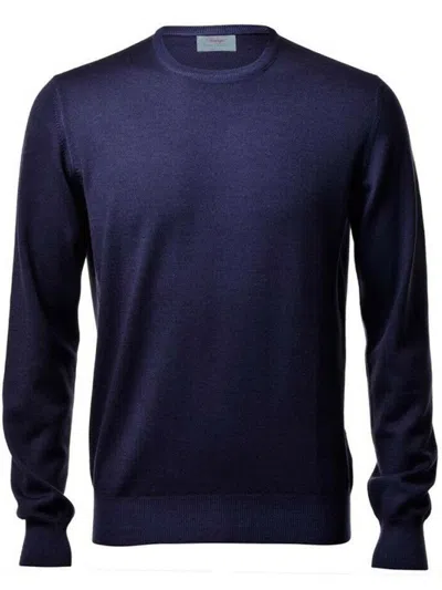 Gran Sasso Fine Knit Crew Neck Sweater In Premium Wool In Purple