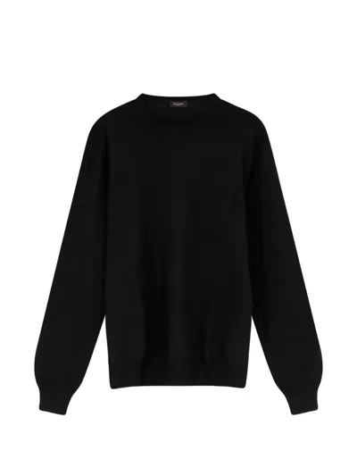 Gran Sasso Fine-knit Crew-neck Sweater In Black