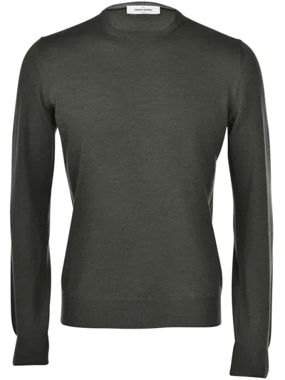 Gran Sasso Finely Knit Wool Sweater With Classic Crew Neckline In Green