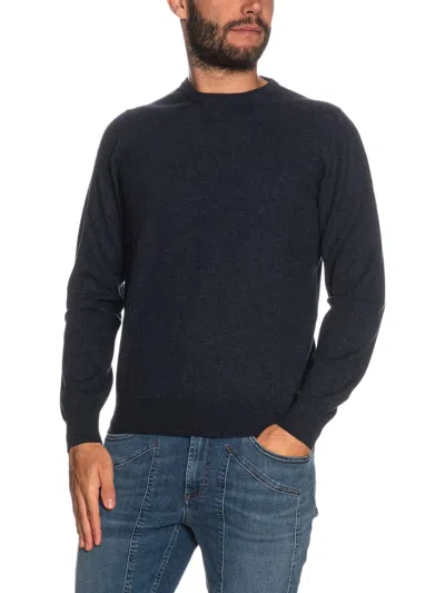 Gran Sasso Fitted Blue Wool Sweater With Classic Crew Neckline