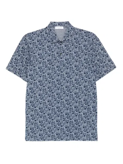 Gran Sasso Floral-print Polo Shirt In Blue