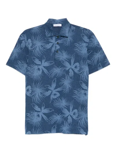 Gran Sasso Floral-print Polo Shirt In Blue