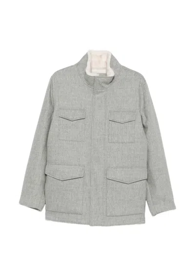 Gran Sasso Four-pocket Shearling-collar Jacket In Gray