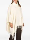 Gran Sasso Fringed Roll-neck Poncho In White