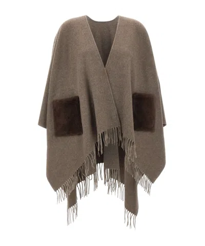Gran Sasso Fringed-hem Cape In Brown