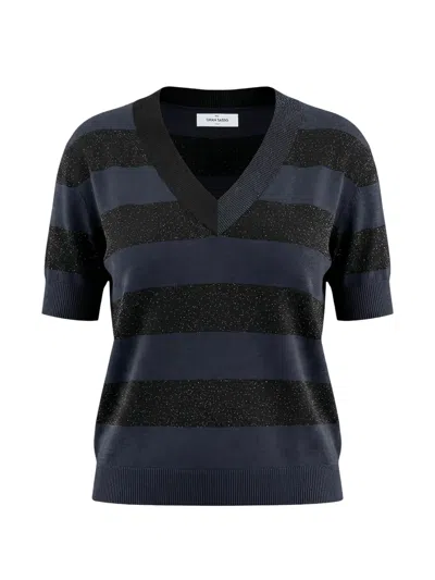 Gran Sasso Glitter-effect Striped Sweater In Blue