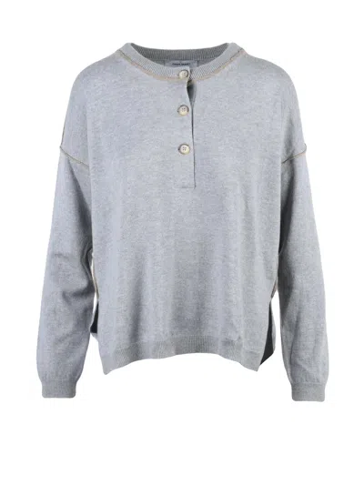Gran Sasso Grey Serafino Partial Button Wool-blend Cardigan In Gray