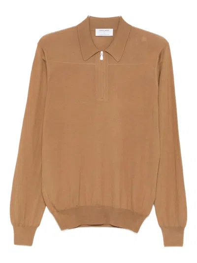 Gran Sasso Half-zip Polo Sweater In Brown