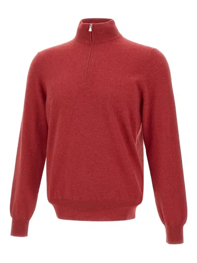 Gran Sasso Long-sleeved Half-zip Sweater In Red