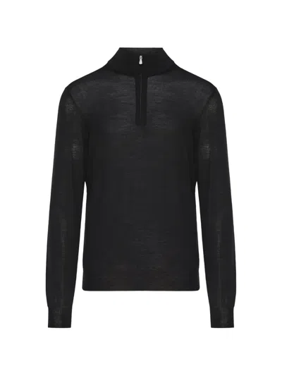 Gran Sasso Half-zip Fine-knit Sweater In Black