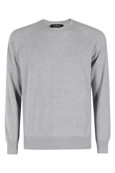 Gran Sasso Heathered Grey Raglan Sleeve Crewneck Cashmere Sweater In Gray