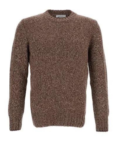 Gran Sasso Brown Herringbone Wool Crewneck Sweater In Transparent