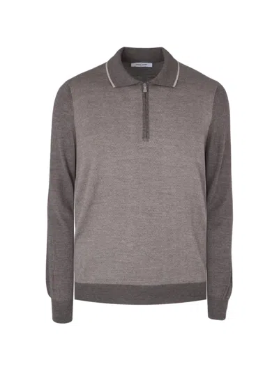 Gran Sasso Herringbone-knit Half-zip Sweater In Gray
