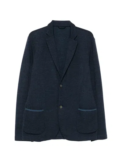 Gran Sasso Herringbone-knit Single-breasted Wool Blazer In Blue