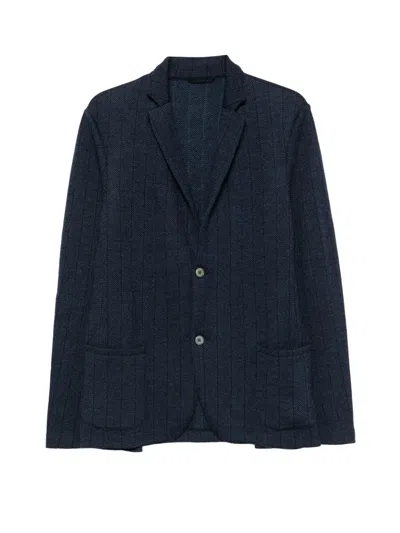 Gran Sasso Herringbone-knit Single-breasted Wool Blazer In Blue