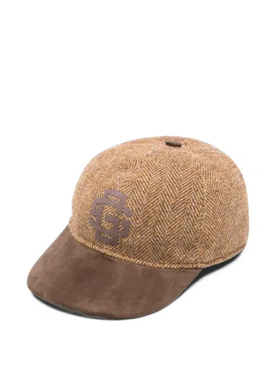 Gran Sasso Herringbone-pattern Logo-patch Cap In Brown
