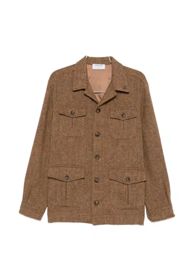 Gran Sasso Herringbone-pattern Wool Jacket In Brown